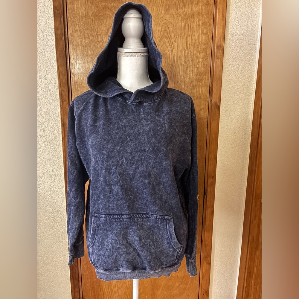 J.O&CO Dark Blue Lightweight Acid Wash Hoodie
